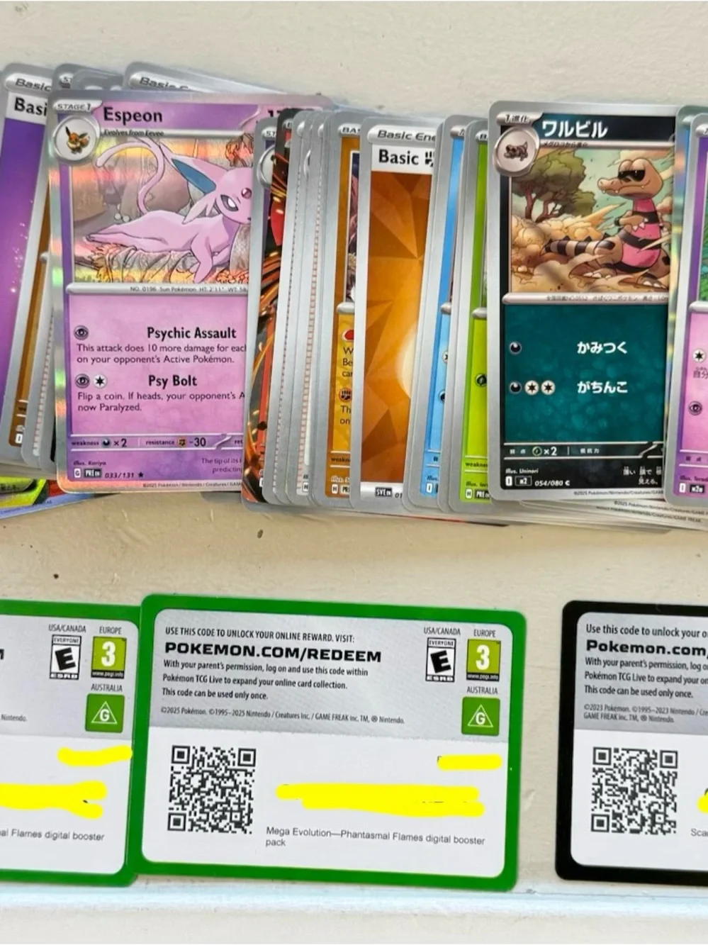 Pokemon Trading Card Lot with Purple, Green, Blue Accents